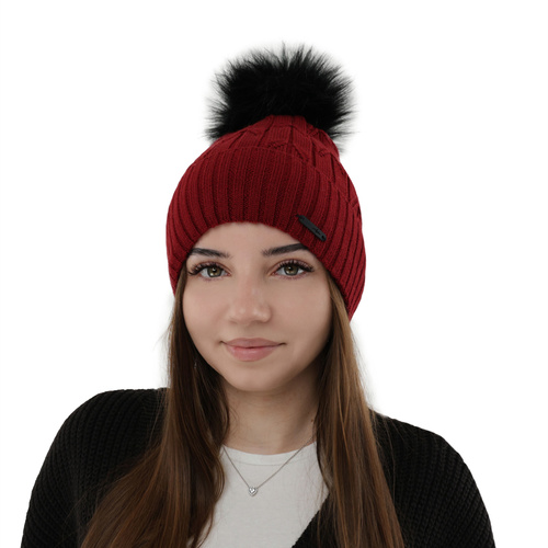 Czapka zimowa damska, różowa, z wełną merino Talaria