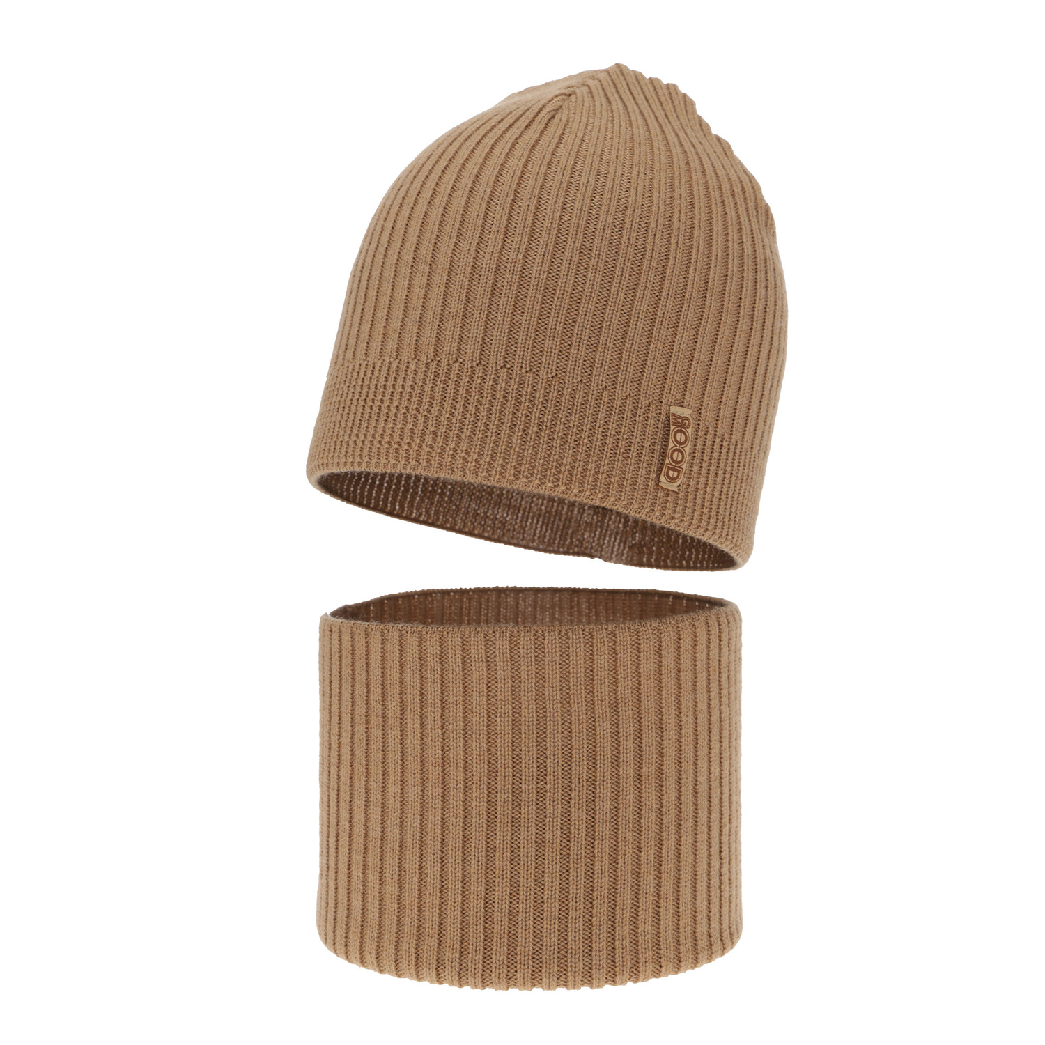 Czapka i komin dla chłopca jesienny, wiosenny komplet, camel, 100% wełniany merino Chester