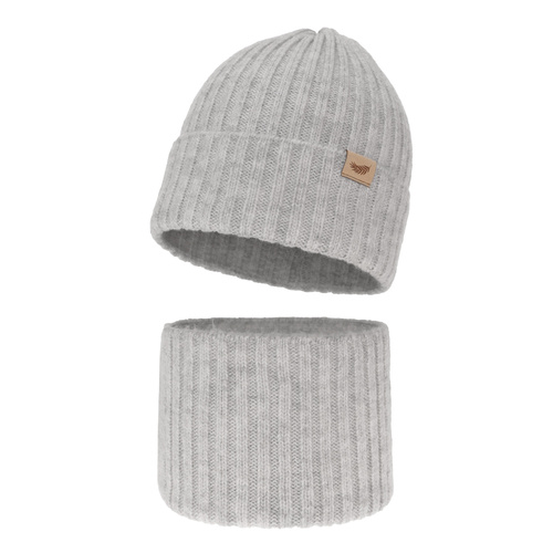 Czapka i komin dla dziewczynki zimowy komplet, szary, z wełną merino Karmina