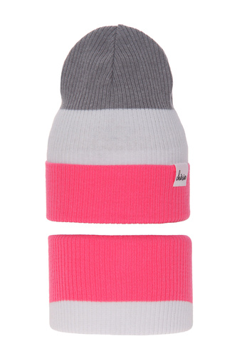 Czapka i komin dla dziewczynki jesienny, wiosenny komplet, z bawełną, różowy Dalila