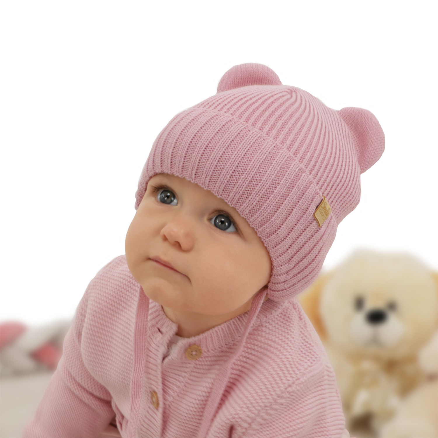 Czapka zimowa dla dziewczynki, jasnofioletowa, wiązana, z wełną merino Shira