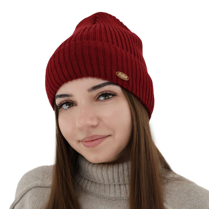 Czapka zimowa damska, bordowa, z wełną merino Shila