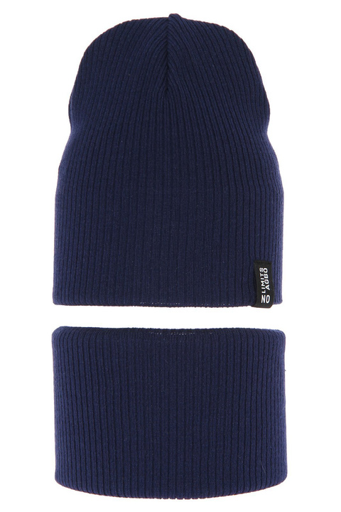 Czapka i komin dla chłopca jesienny, wiosenny komplet, z bawełną, granatowy Tunis