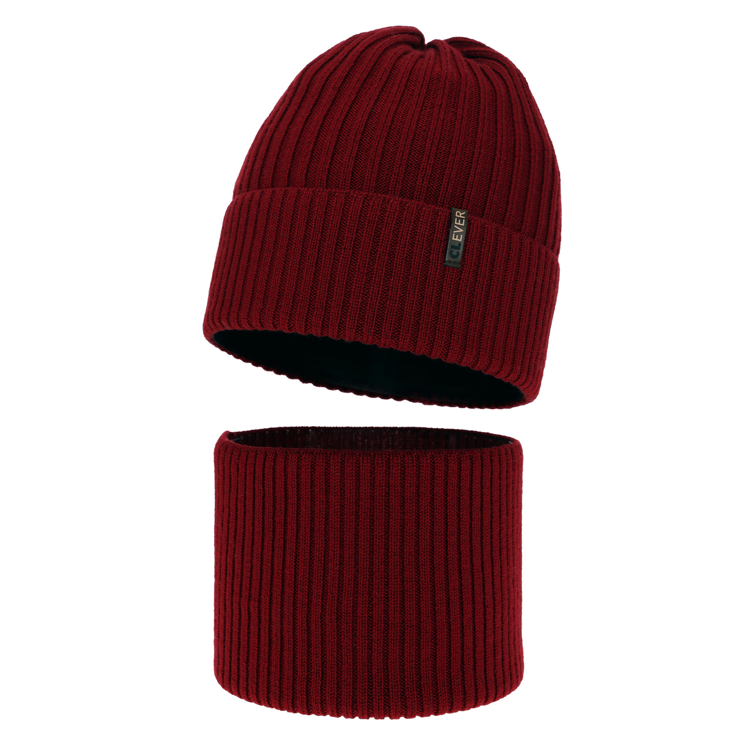 Czapka i komin dla chłopca, zimowy komplet, bordowy, 100% wełniany merino, Gizmo