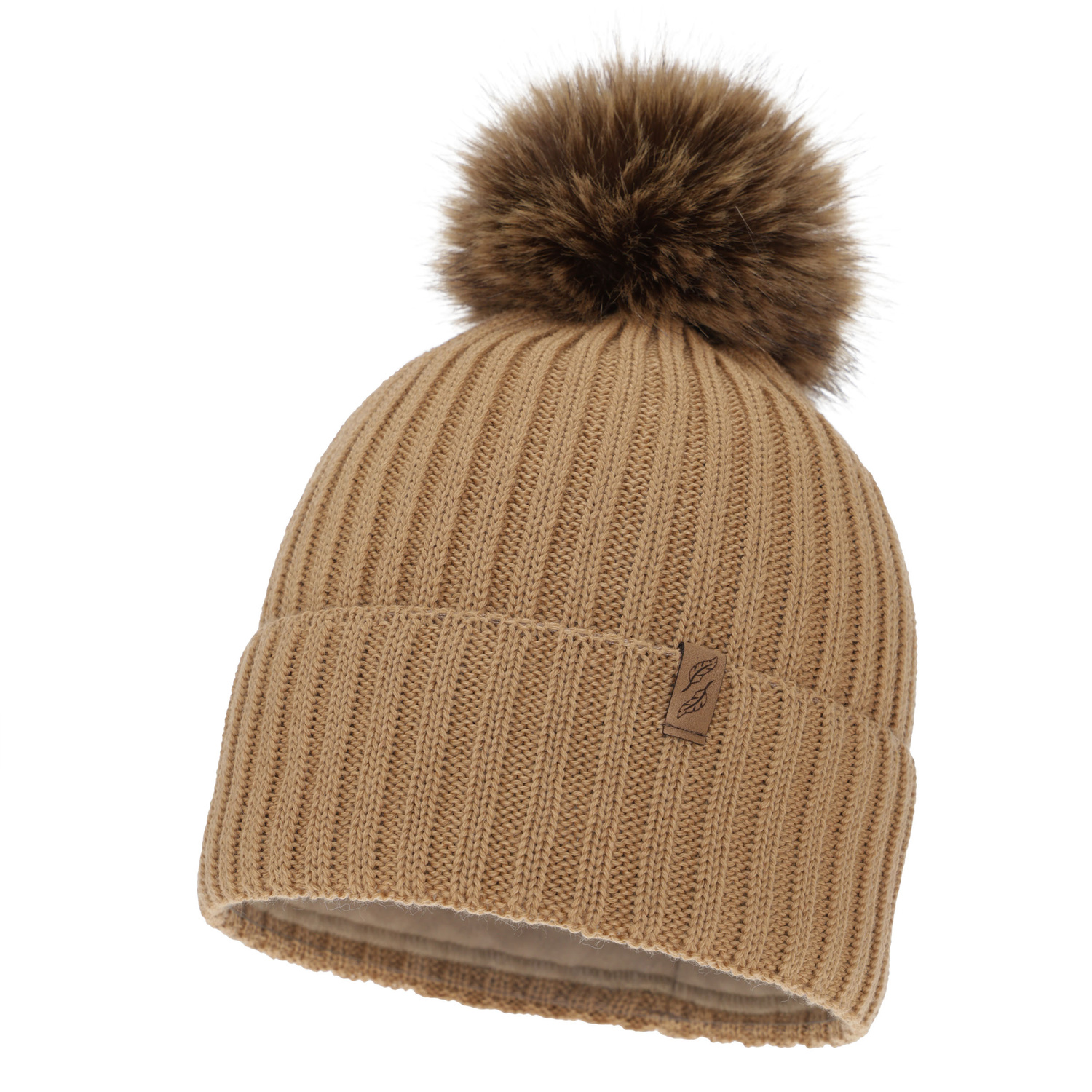 Czapka zimowa damska, camel, z wełną merino, Zamira