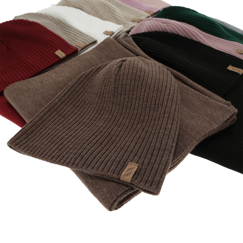 Czapka i szalik damski, zimowy komplet, ciemnobrązowy, Fena