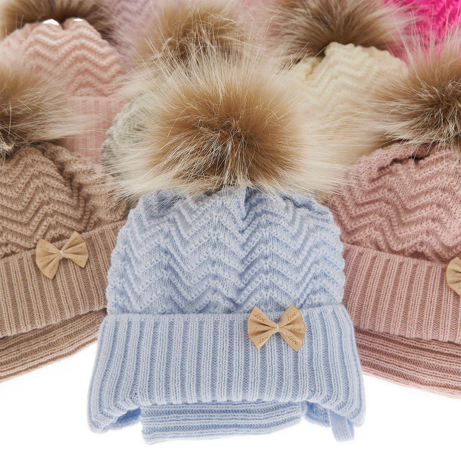 Czapka i komin dla dziewczynki zimowy komplet, biały, z pomponem Chloe