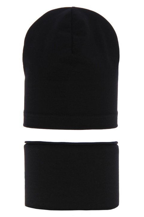 Czapka i komin dla chłopca jesienny, wiosenny komplet, czarny, bawełniany Hazel