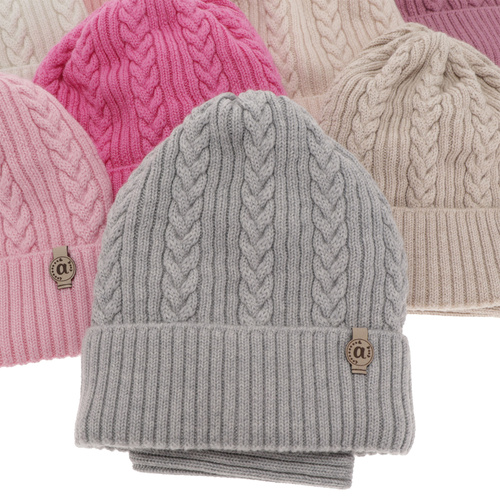 Czapka i komin dla dziewczynki zimowy komplet, różowy, 100% wełniany merino Jenny