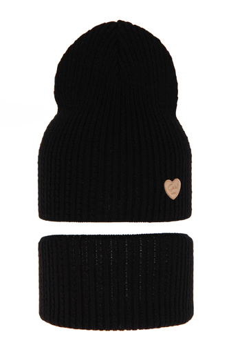 Czapka i komin dla dziewczynki jesienny, wiosenny komplet, z bawełną, czarny Wega