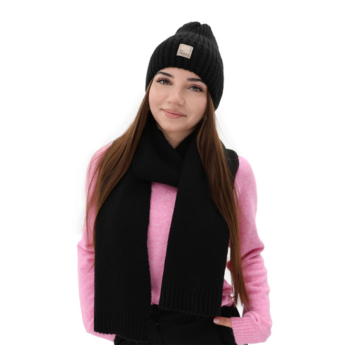 Szalik zimowy damski, beżowy, z wełną, Loretta