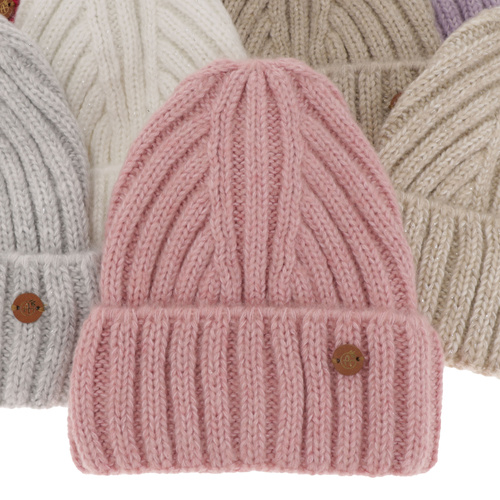 Czapka zimowa damska, czarna, z wełną merino, Pamira