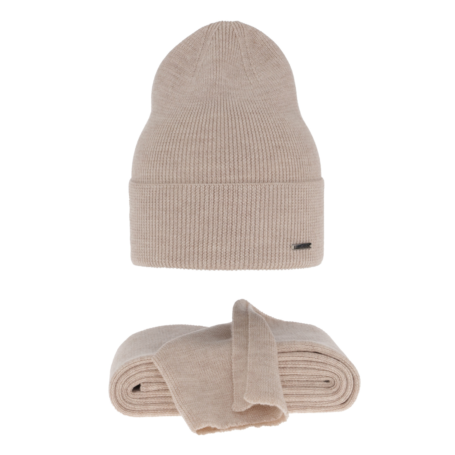 Czapka i szalik damski zimowy komplet, beżowy, 100% wełniany merino Melpomena