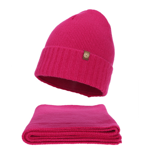 Czapka i szalik damski, zimowy komplet, amarant, Shasta