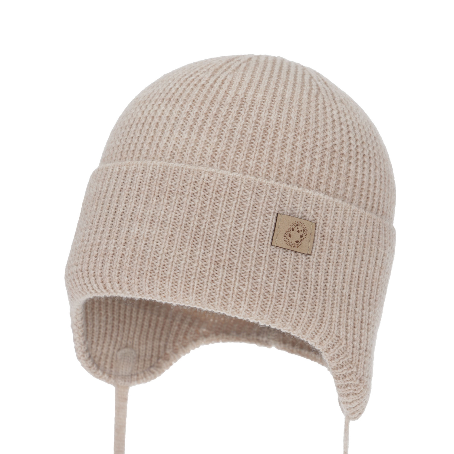 Czapka jesienna, wiosenna dla chłopca, 100% wełniana merino, wiązana, jasnobeżowa Bakadi