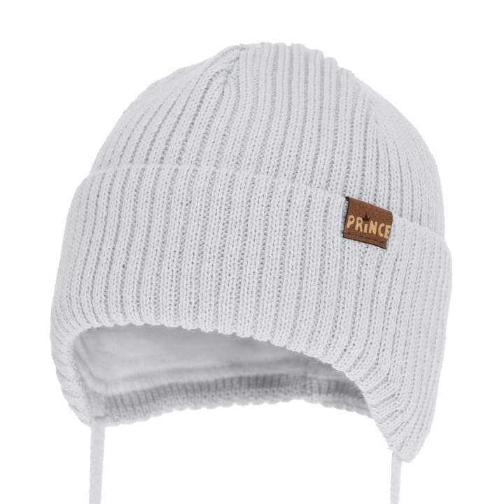 Czapka zimowa dla chłopca, wiązana, z wełną merino, jasnoszara Puser