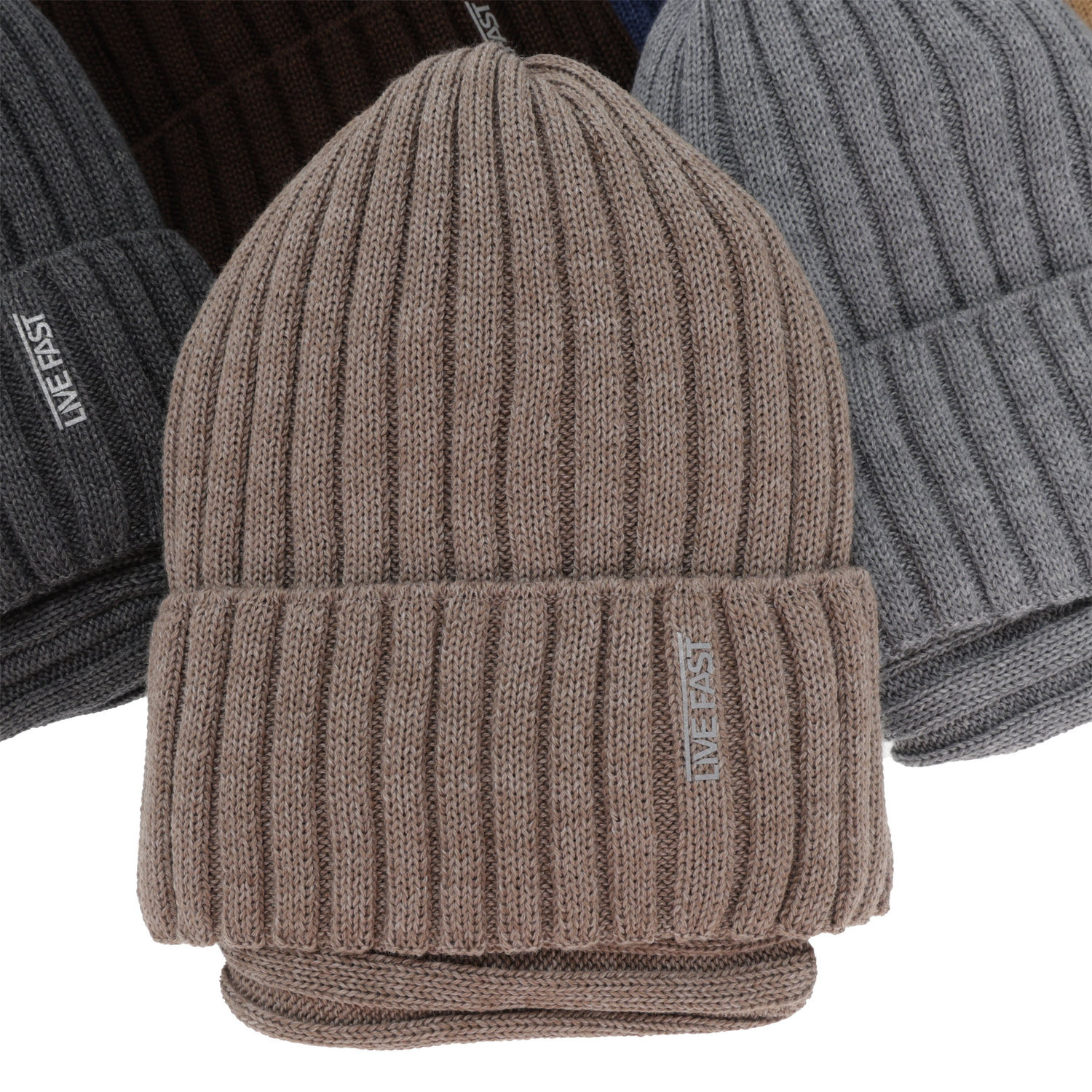 Czapka i komin dla chłopca zimowy komplet, camel, z wełną merino, podszyty polarem Banasko