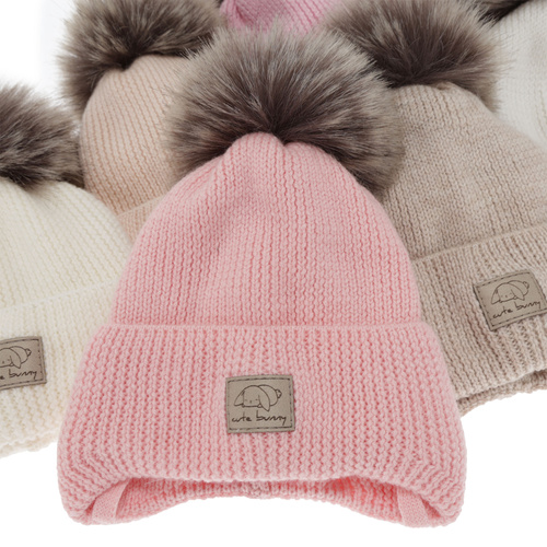Czapka zimowa dla dziewczynki, biała, wiązana, 100% wełniana merino, Jena