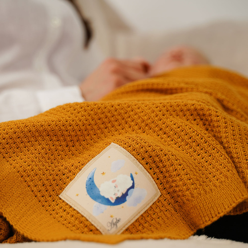 Kocyk Bambusowo-bawełniany dla dziecka, niemowlaka, musztardowy, delikatny Bambini