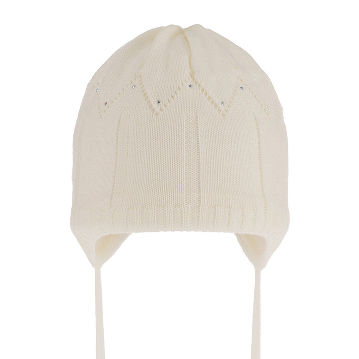 Czapka jesienna, wiosenna dla dziewczynki, kremowa, wiązana Mercja