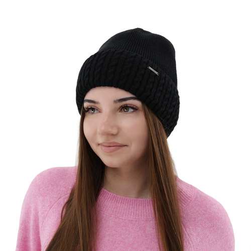 Czapka zimowa damska, fioletowa, z wełną merino, Febe