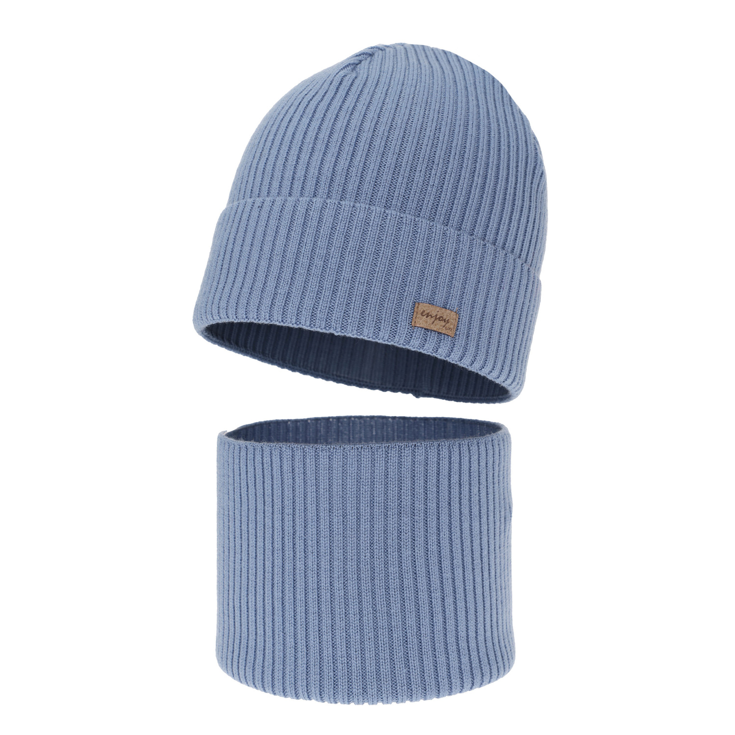 Czapka i komin dla chłopca jesienny, wiosenny komplet, jasnoniebieski, 100% wełniany merino Intro