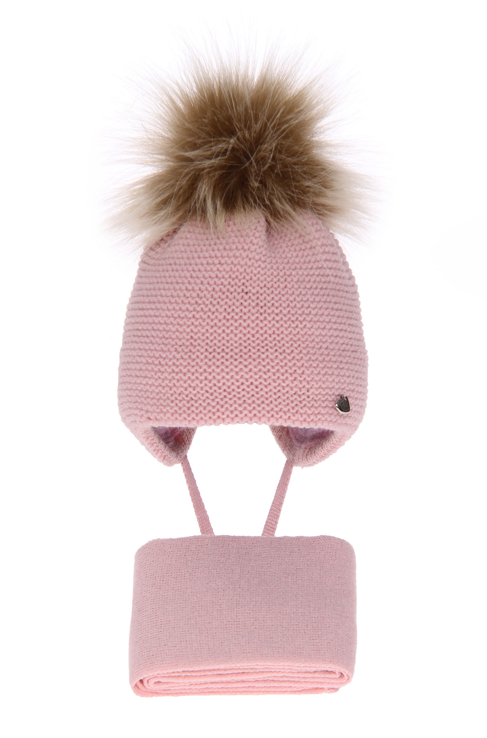 Czapka i szalik dla dziewczynki zimowy komplet, różowy, z pomponem Aimi