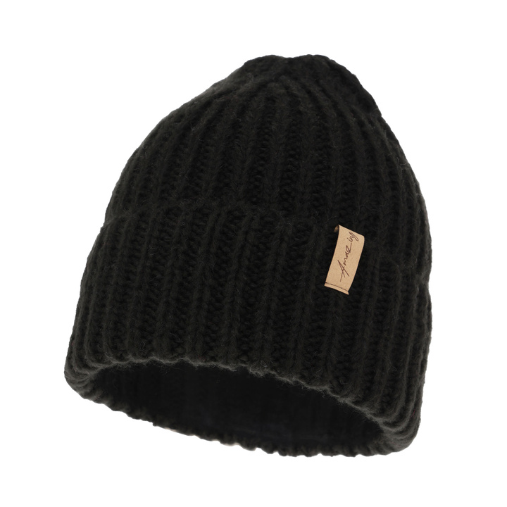 Czapka zimowa damska, czarna, z wełną merino Caro