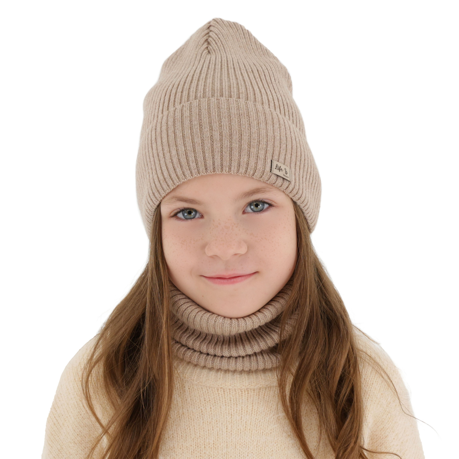 Czapka i komin dla dziewczynki, jesienny/ wiosenny komplet wrzosowy 100% wełniany extrafine merino Itra