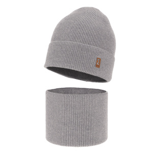 Czapka i komin dla chłopca jesienny, wiosenny komplet, jasnoszary, 100% wełniany merino Bruce