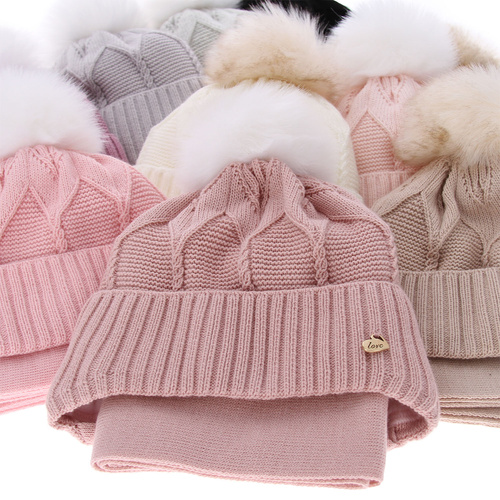 Czapka i szalik dla dziewczynki zimowy komplet, beżowy Altina