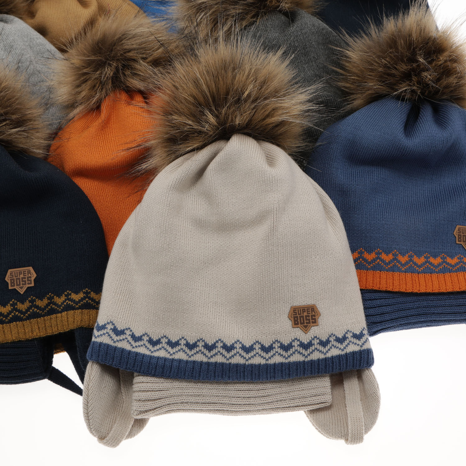 Czapka i komin dla chłopca zimowy komplet, pomarańczowy, z pomponem, wiązany Elpis