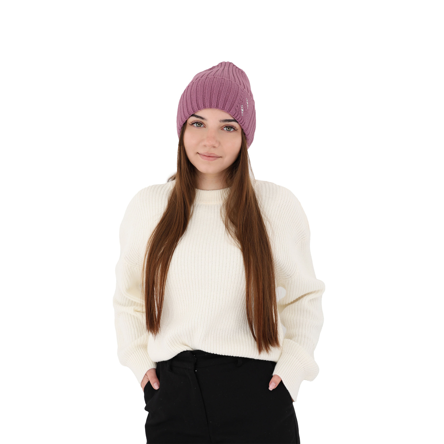 Czapka zimowa damska, bordowa, 100% wełniana merino Ariga