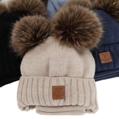 Czapka i komin dla chłopca, zimowy komplet, szary, 100% wełniany merino, podszyty polarem wełnianym, Ronik
