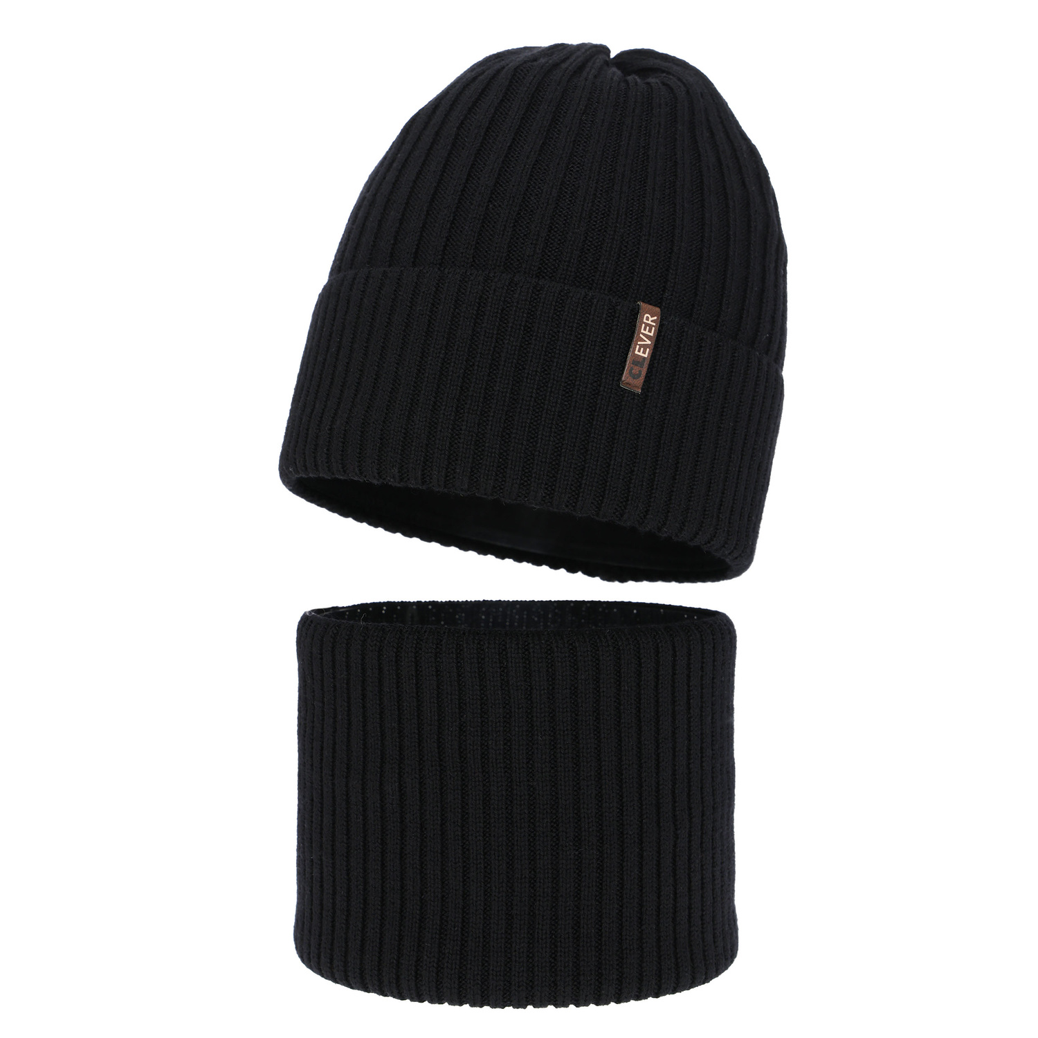 Czapka i komin dla chłopca, zimowy komplet, czarny, 100% wełniany merino, Gizmo