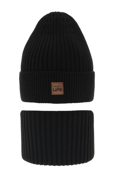 Czapka i komin dla chłopca zimowy komplet, czarny Basilio