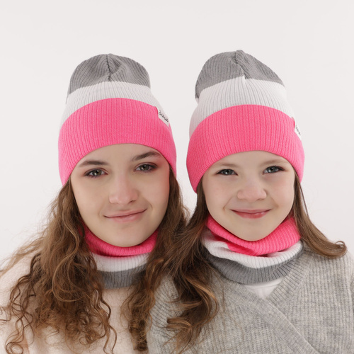 Czapka i komin dla dziewczynki jesienny, wiosenny komplet, z bawełną, pomarańczowy, Dalila