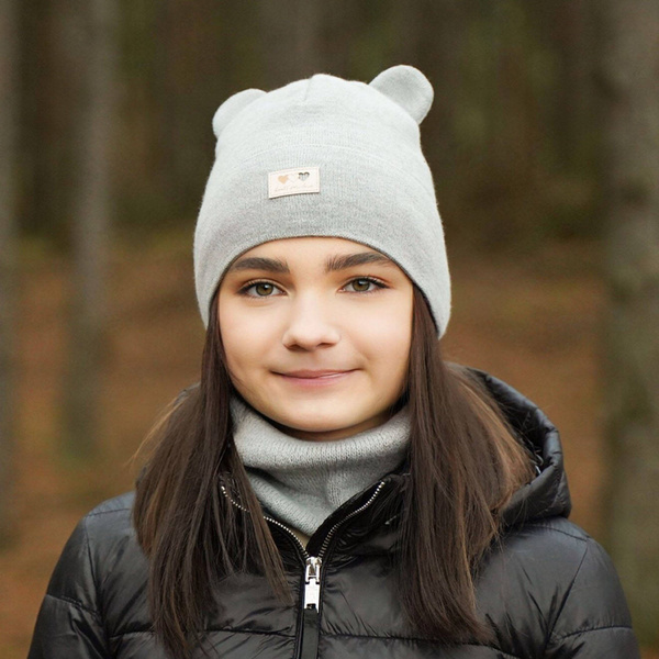 Czapka i komin dla dziewczynki zimowy komplet, szary, Xantia
