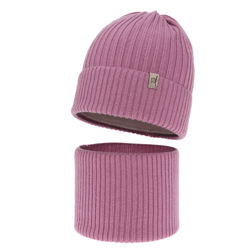 Czapka i komin dla dziewczynki, zimowy komplet, fioletowy, 100% wełniany merino, Patricia