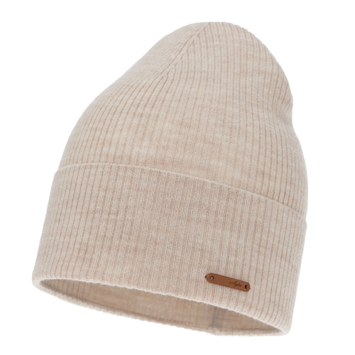 Czapka jesienna, zimowa damska, beżowa, 100% wełniana merino, Flerra
