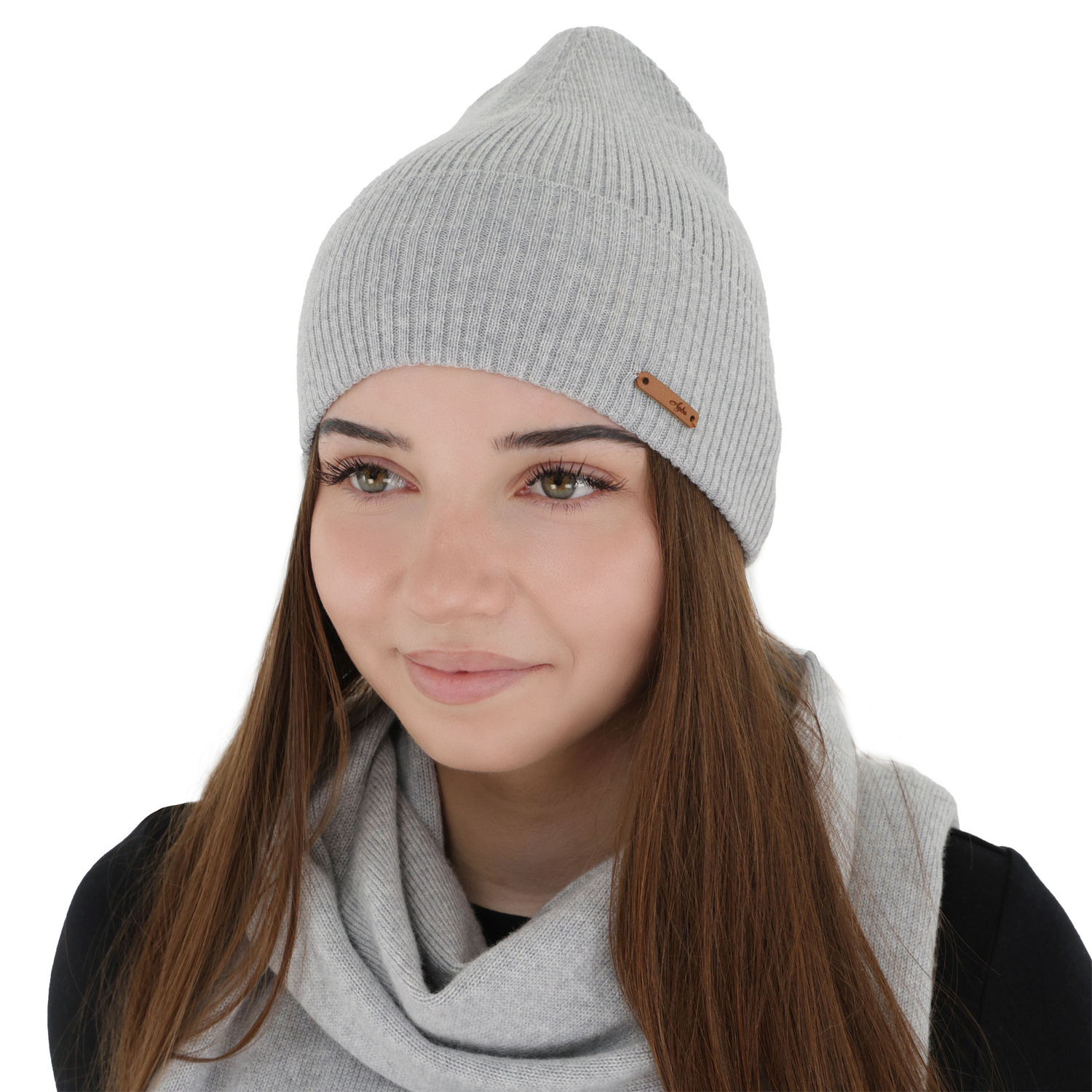 Czapka jesienna, zimowa damska, szara, 100% wełniana merino, Flerra