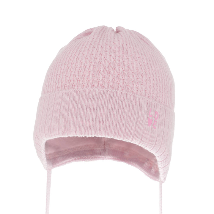 Czapka jesienna, wiosenna dla dziewczynki, liliowa, wiązana, ażurowa Camilla