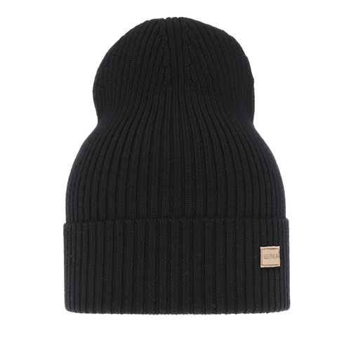 Czapka damska zimowa, wiosenna, czarna, 100% wełniana merino, Sophie