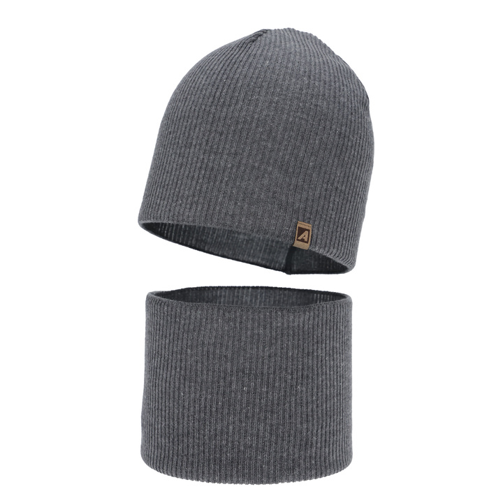 Czapka i komin dla chłopca jesienny, wiosenny komplet, z bawełną, szary Lucer