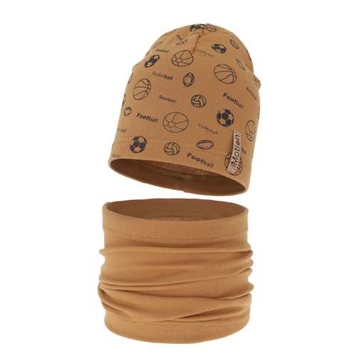 Czapka i komin dla chłopca jesienny, wiosenny komplet, camel, bawełniany Paolo