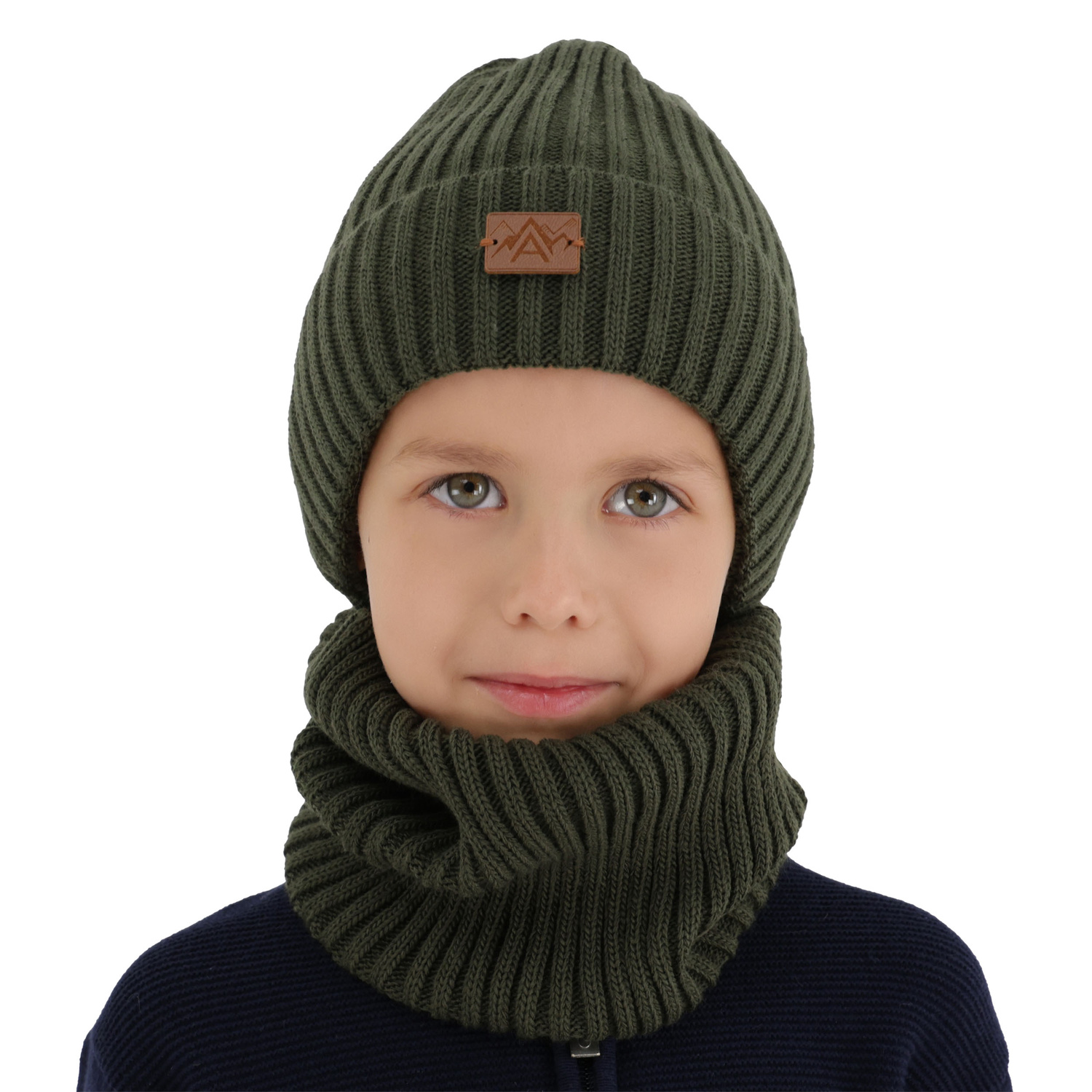 Czapka i komin dla chłopca zimowy komplet, khaki Fargo