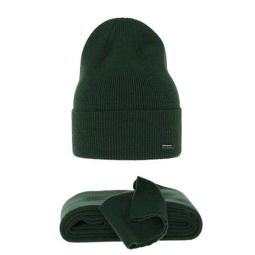 Czapka i szalik damski zimowy komplet, zielony, 100% wełniana merino Melpomena