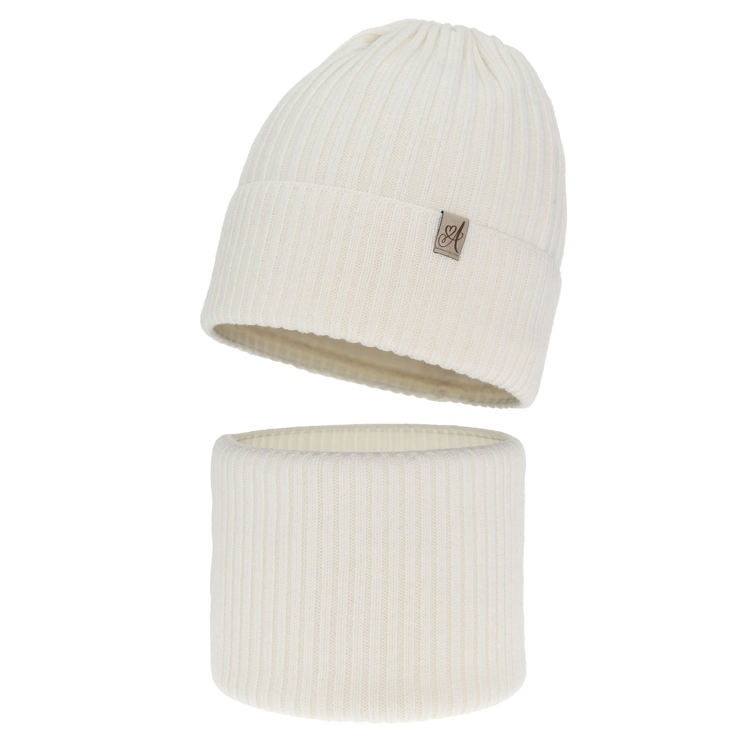 Czapka i komin dla dziewczynki, zimowy komplet, biały, 100% wełniany merino, Patricia