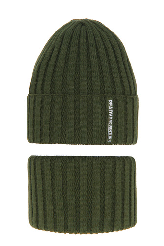 Czapka i komin dla chłopca zimowy komplet, khaki Livido