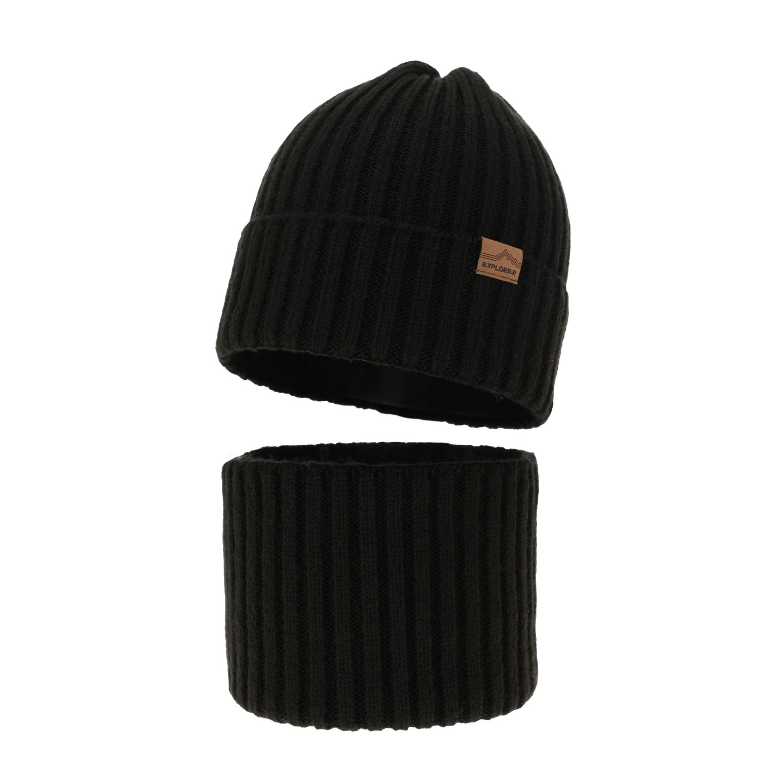 Czapka i komin dla chłopca zimowy komplet, czarny, z wełną merino Karmin